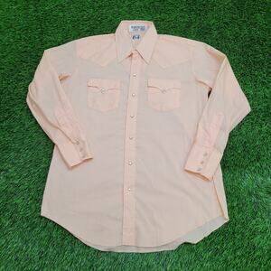 Vintage 80s Karman Pearl Snap Shirt Large 22x32 Peach Yoke